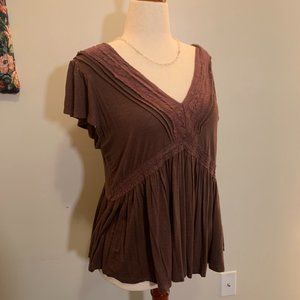 Torrid Knit V-Neck Lace Inset Babydoll Top (00)